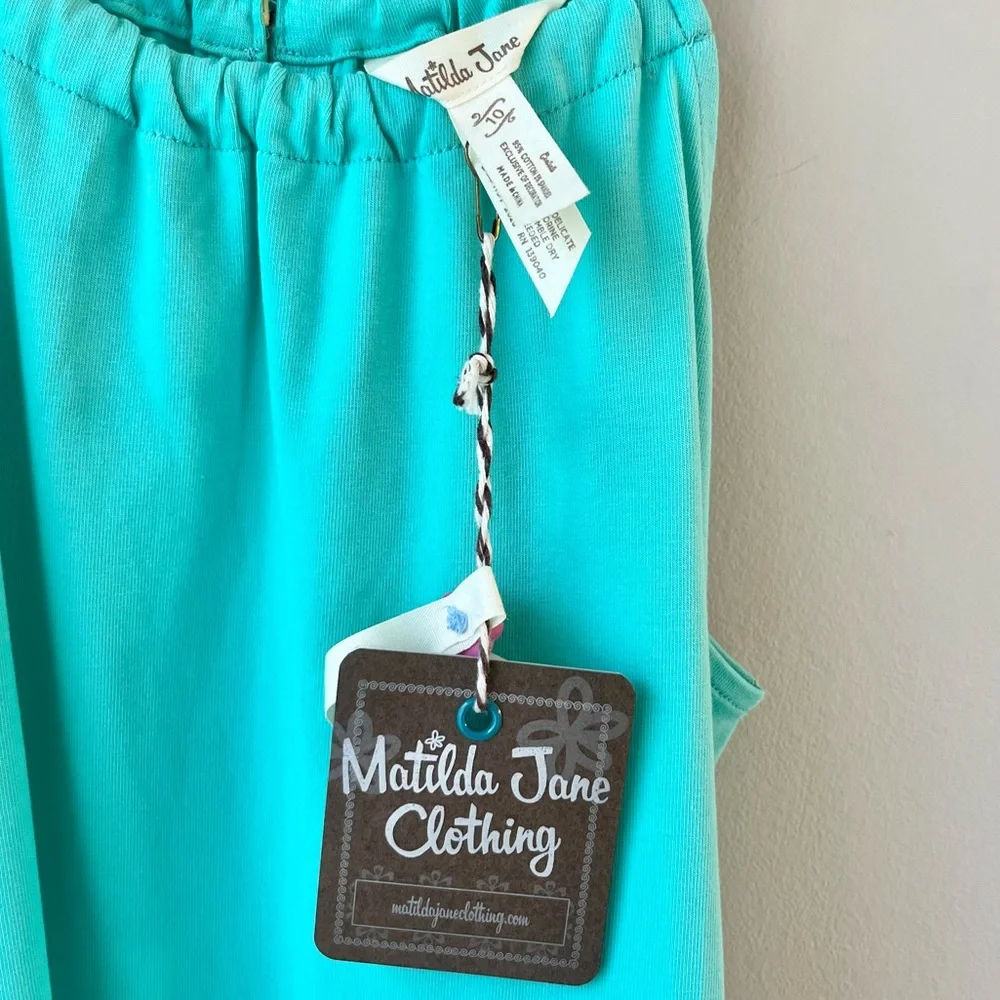 Matilda Jane NWT Aqua Blue Pink Polka Dot Daisy Braid Strap Dress Patchwork